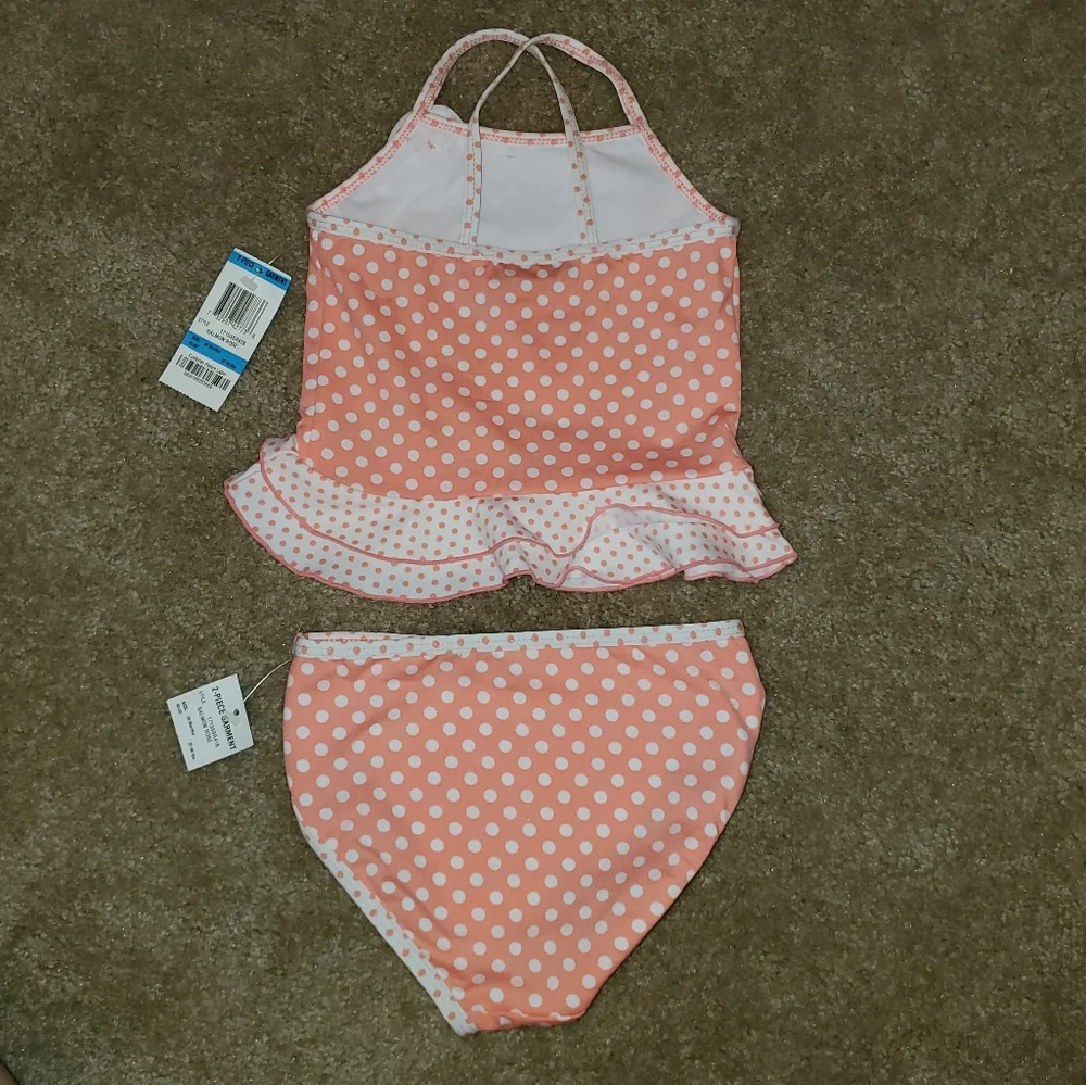 NWT GreenDog Polka Dot Tankini Swimsuit Salmon and White Sz 24 Months